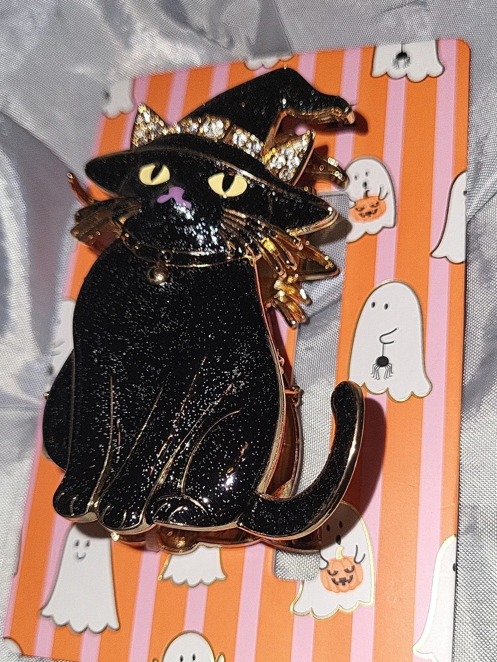 Piper KBlack Glitter Witch Cat Enamel Hair Clip - Halloween
